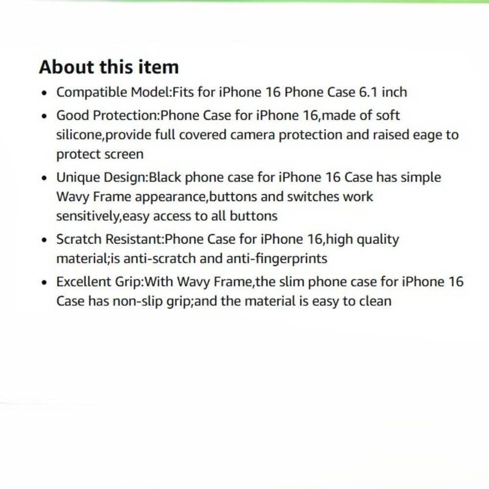 Fabspark iPhone 16 Phone Case BLACK Soft Silicone Simple Wave Design Wavy Cover - Picture 6 of 6